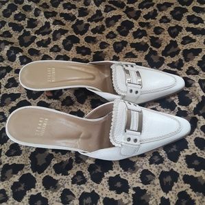 Stuart Weitzman Mules White with kitten heels.